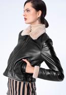 Jachetă din piele pentru femei, căptușită cu blană falsă, maro închis, 97-09-802-5-L, Fotografie 3