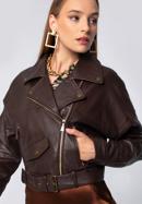 Jachetă scurtă de piele pentru femei, maro închis, 97-09-202-4-XL, Fotografie 3