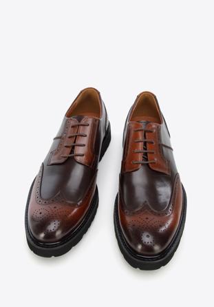Pantofi bărbătești din piele bicoloră pe talpă ușoară, maro închis - maro deschis, 96-M-700-45-44, Fotografie 1
