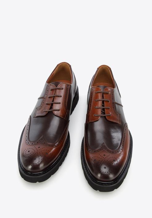 Pantofi bărbătești din piele bicoloră pe talpă ușoară, maro închis - maro deschis, 96-M-700-45-44, Fotografie 3