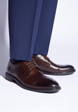 Pantofi bărbați Derby clasic din piele, maro închis, 96-M-504-4-45, Fotografie 1