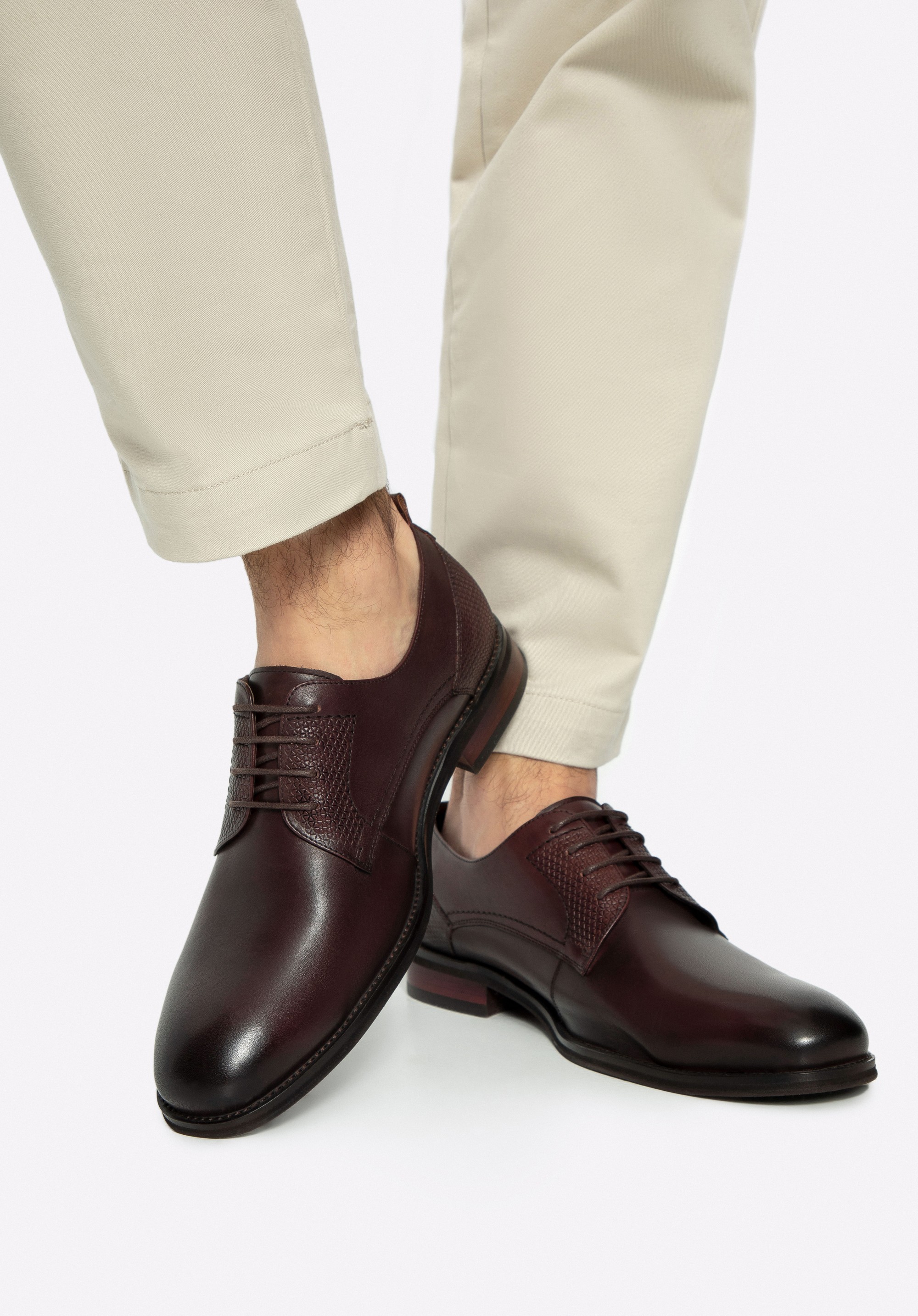 Pantofi barbati din piele cu model geometric, maro închis, 99-M-503-4-42, Fotografie 1