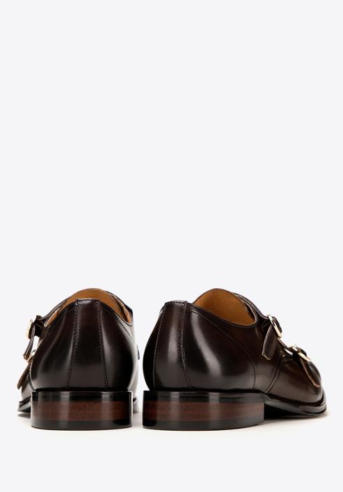 Pantofi  din piele cu curea dublă, maro închis, 98-M-712-4-45, Fotografie 4
