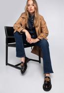 Jachetă de damă din piele artificială cu pieptar dublu pentru femei, maro, 97-9P-100-Z-L, Fotografie 5