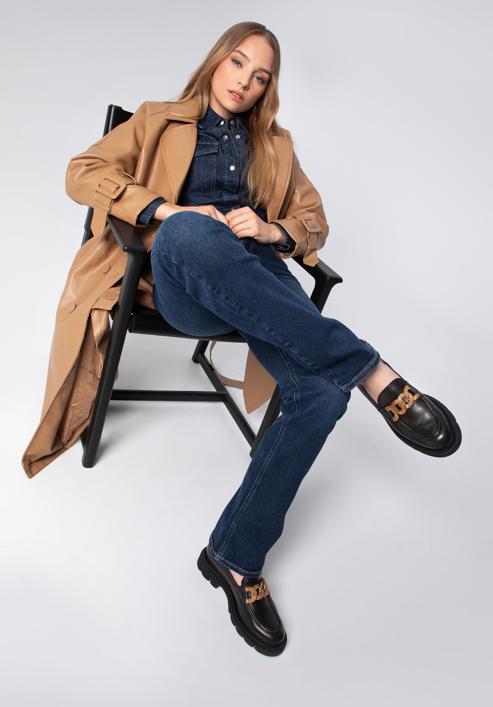 Jachetă de damă din piele artificială cu pieptar dublu pentru femei, maro, 97-9P-100-Z-XL, Fotografie 6
