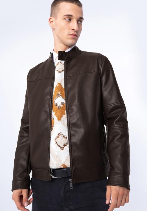 Jachetă din piele ecologică pentru bărbați, maro, 97-9P-153-4-M, Fotografie 1