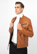 Jachetă din piele pentru bărbați cu cusături verticale și guler înalt, maro, 97-09-253-1-L, Fotografie 2