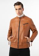 Jachetă din piele pentru bărbați cu cusături verticale și guler înalt, maro, 97-09-253-5-S, Fotografie 4