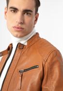 Jachetă din piele pentru bărbați cu cusături verticale și guler înalt, maro, 97-09-253-1-L, Fotografie 6
