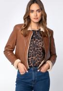 Jachetă din piele pentru femei, căptușită cu blană falsă, maro, 97-09-802-5-XL, Fotografie 2
