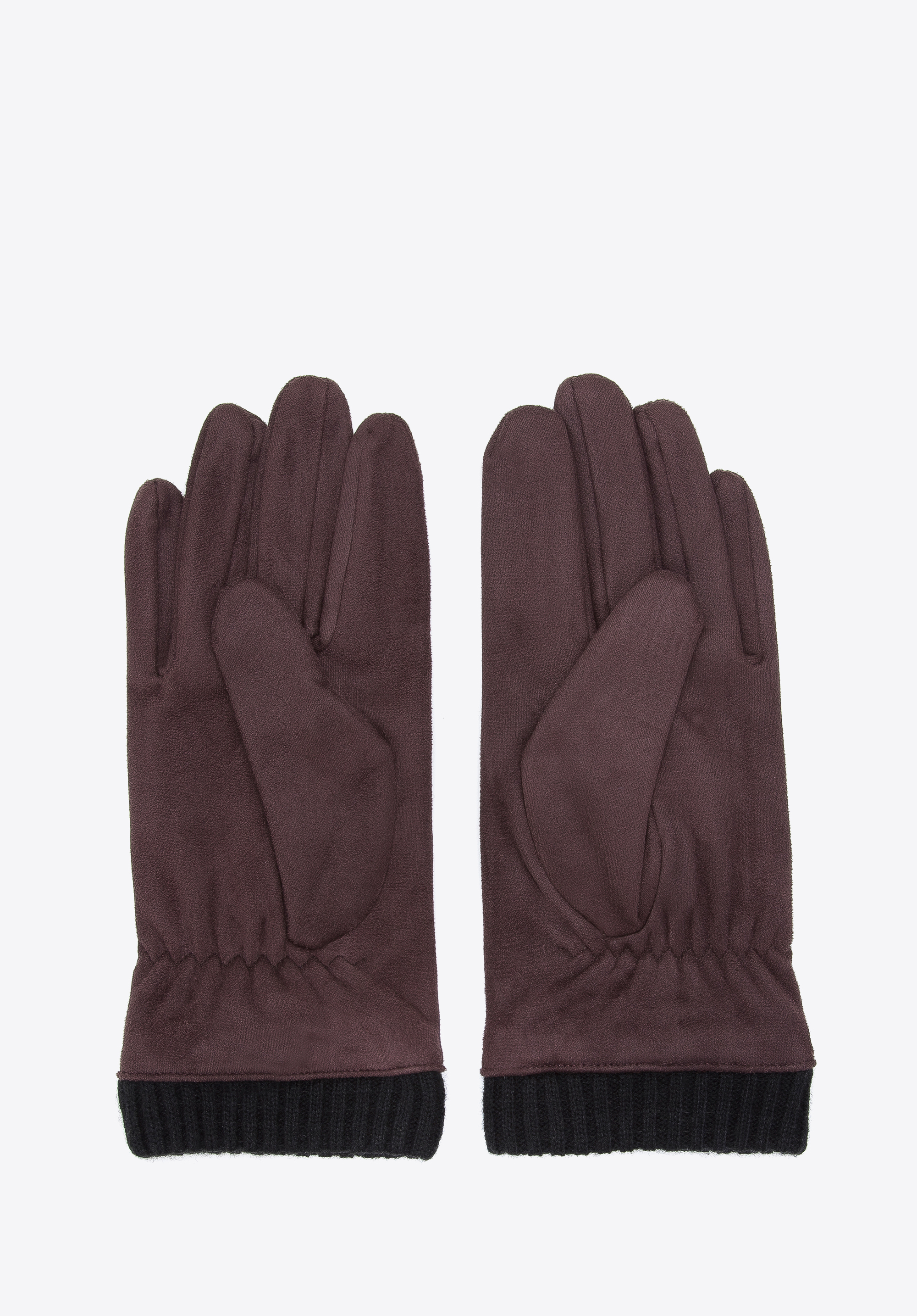 Mănuși de damă cu manșete striate, maro, 39-6P-018-B-M/L, Fotografie 1