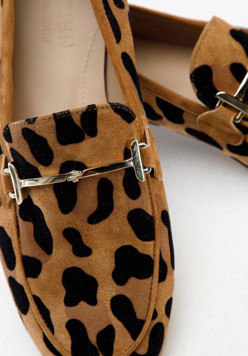 Mocasini de damă din piele de căprioară cu imprimeu leopard și detaliu cu cataramă, maro, 96-D-108-5-38, Fotografie 7