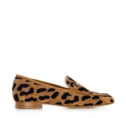 Mocasini de damă din piele de căprioară cu imprimeu leopard și detaliu cu cataramă, maro, 96-D-108-5-37_5, Fotografie 1