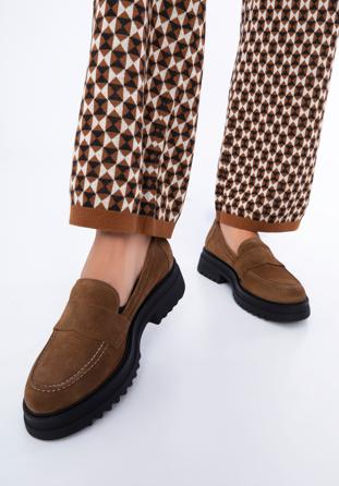 Pantofi cu platformă din piele de căprioară pentru femei, maro, 97-D-303-4-37, Fotografie 1