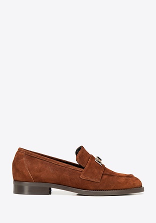 Mocasini din piele întoarsă cu element decorativ, maro, 101-D-110-5-38_5, Fotografie 1