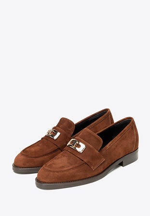 Mocasini din piele întoarsă cu element decorativ, maro, 101-D-110-5-39_5, Fotografie 1