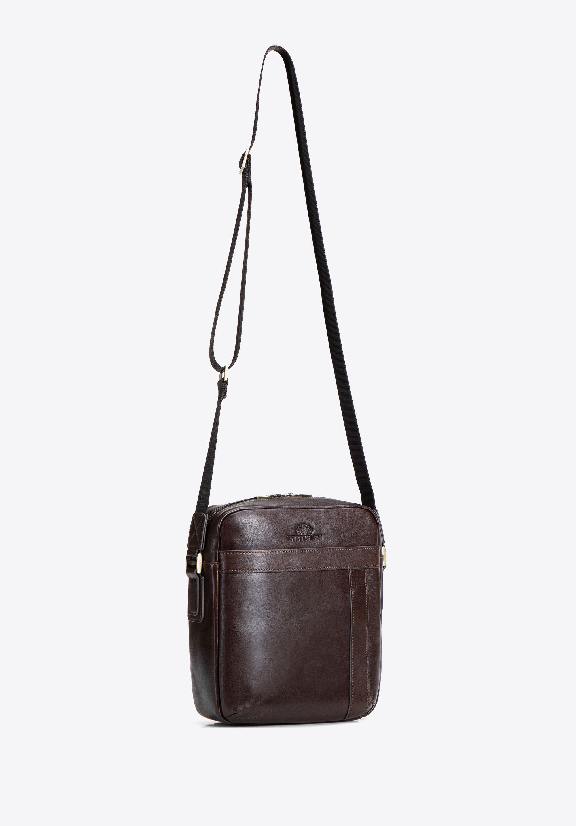Geantă crossbody din piele pentru bărbați, maro închis, 103-4U-008-4, Fotografie 1
