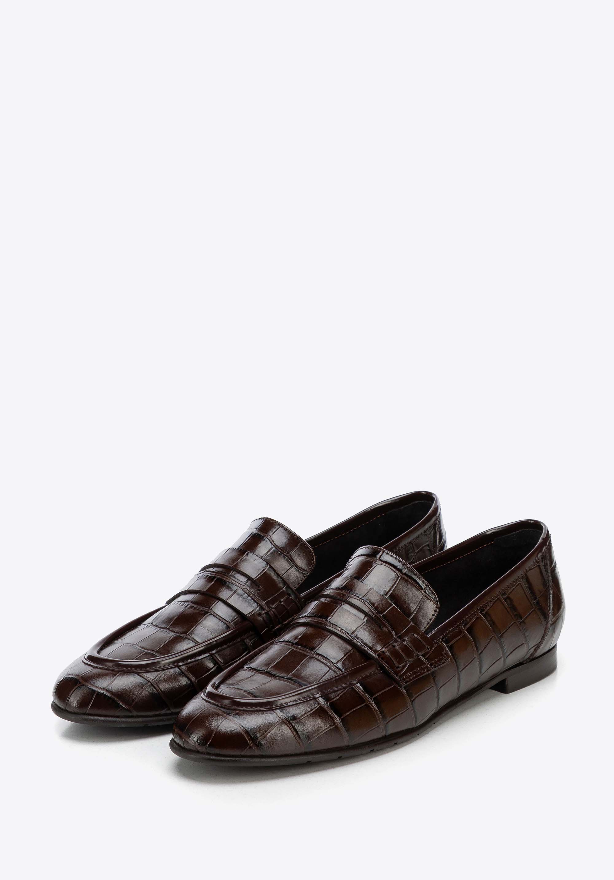 Mocasini eleganți din piele cu imprimeu de crocodil pentru femei, maro închis, 103-D-100-4-38, Fotografie 1