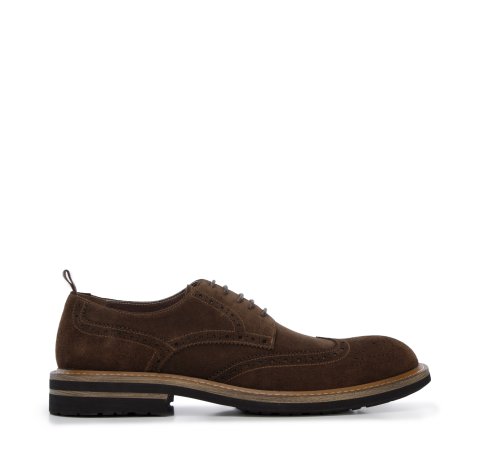 Brogues piele de căprioară pentru bărbați cu fir contrastant, maro închis, 96-M-703-Z-45, Fotografie 1