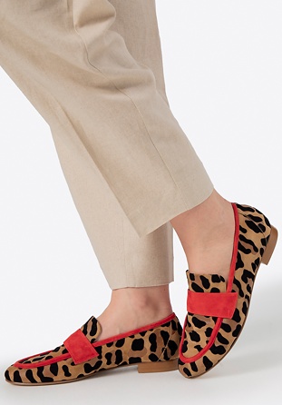 Mocasini de damă din piele cu imprimeu leopard, maro - negru, 100-D-108-4-40, Fotografie 1