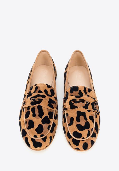 Pantofi de damă din piele de căprioară cu curea decorativă., maro - negru, 98-D-101-1-40, Fotografie 3