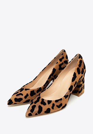 Pantofi sport damă din piele întoarsă cu imprimeu leopard, maro - negru, 101-D-100-4-38_5, Fotografie 1