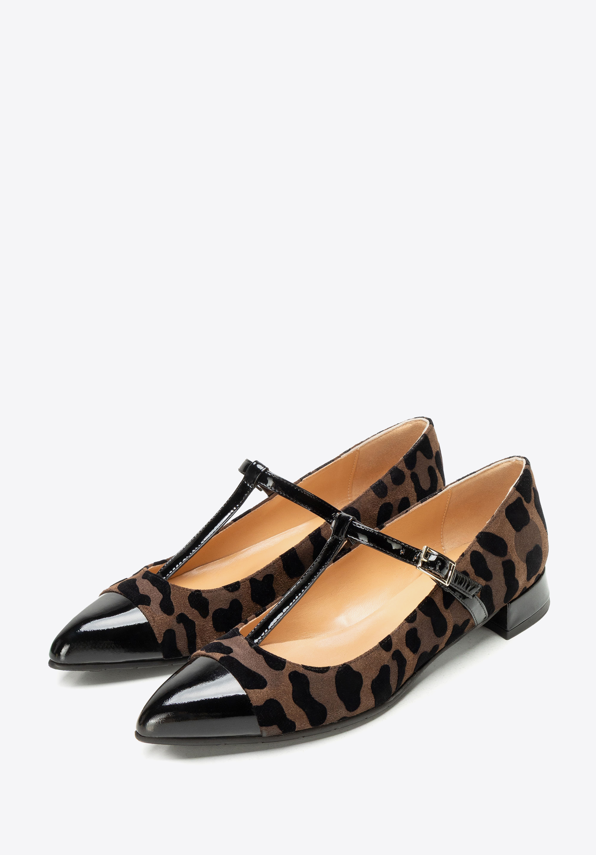 Pantofi sport din piele întoarsă cu imprimeu leopard, maro - negru, 101-D-102-1-37, Fotografie 1