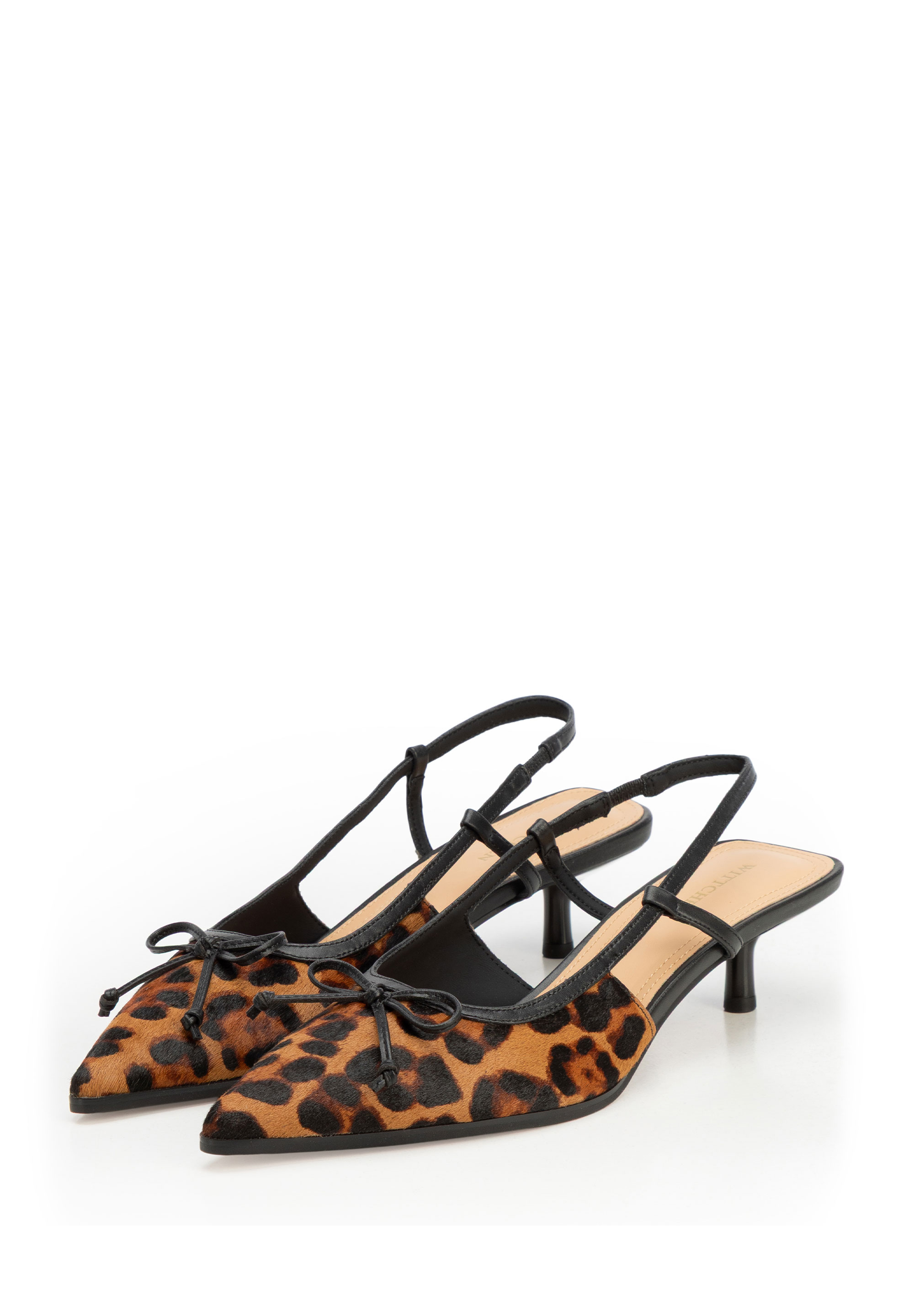 Sandale tip slingback cu imprimeu leopard din piele cu păr, maro - negru, 102-D-351-4-40, Fotografie 1