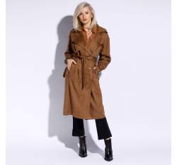 Palton de damă cu pieptar dublu cu cusături, maro, 96-9P-107-5-L, Fotografie 1