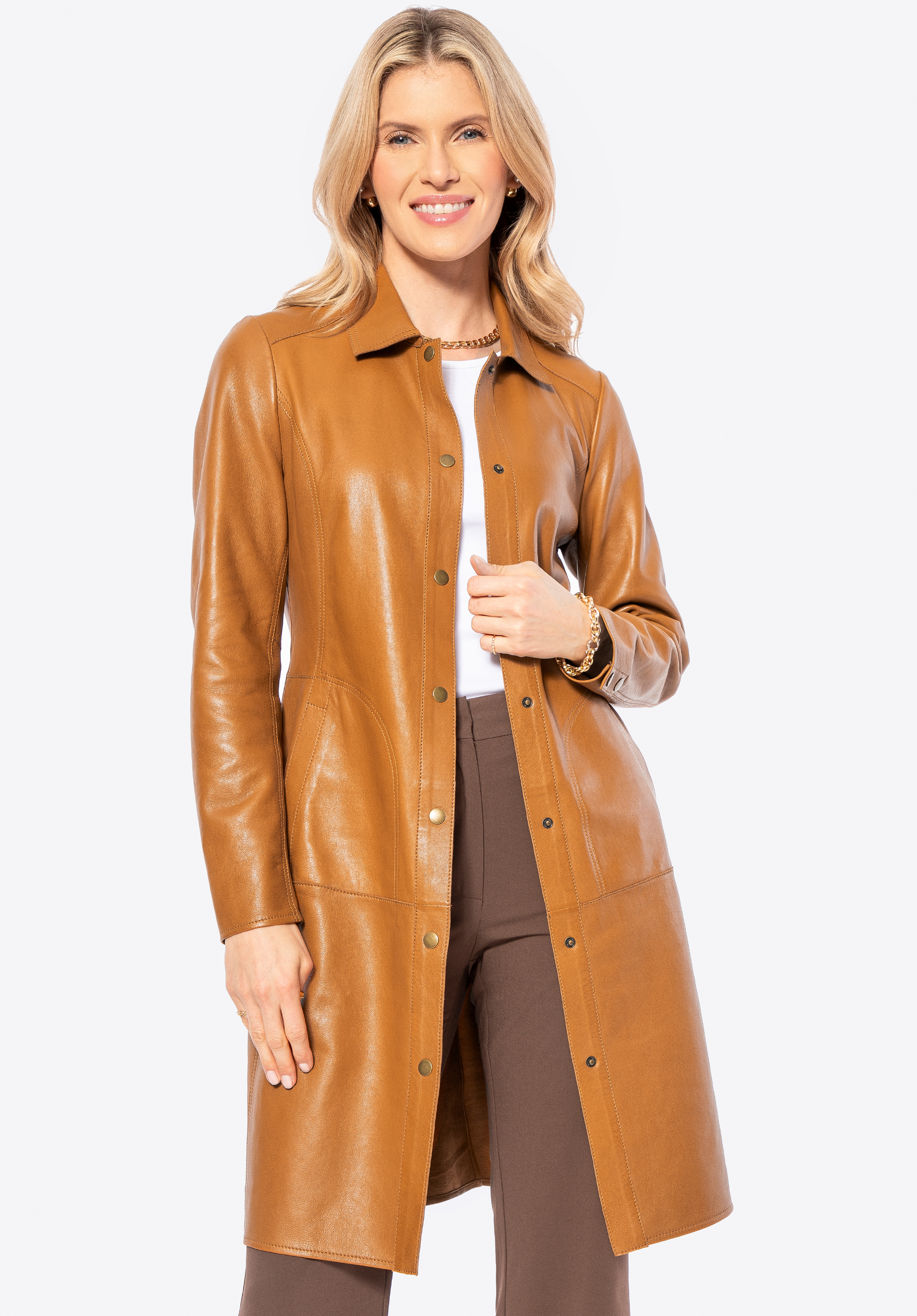 Palton de damă din piele de oaie, caramel, 100-09-401-4-M, Fotografie 1
