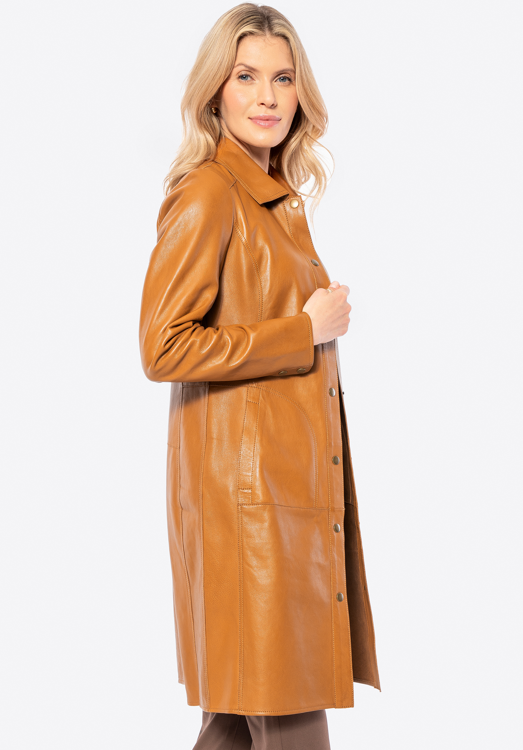 Palton de damă din piele de oaie, caramel, 100-09-401-4-M, Fotografie 1