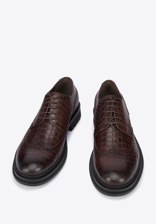 Pantofi bărbați din piele croco, maro, 95-M-504-4-45, Fotografie 1