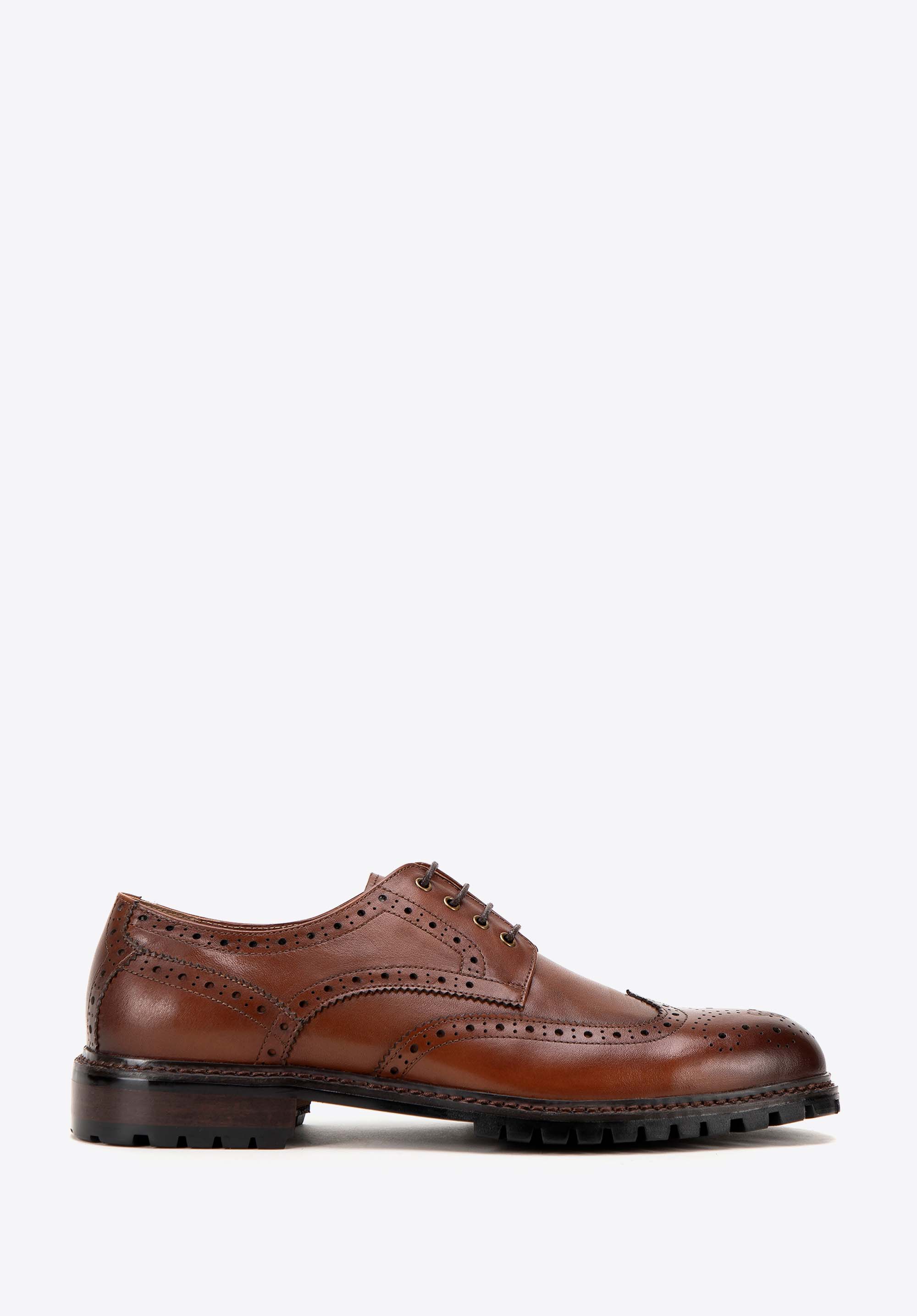 Pantofi brogue din piele pentru bărbați cu perforații, maro, 99-M-515-5-39, Fotografie 1