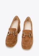 Pantofi cu platformă din piele de căprioară, cu detalii cu cataramă, maro, 96-D-509-9-39, Fotografie 3