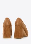 Pantofi cu platformă din piele de căprioară, cu detalii cu cataramă, maro, 96-D-509-P-41, Fotografie 5