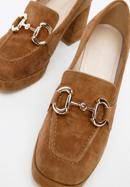 Pantofi cu platformă din piele de căprioară, cu detalii cu cataramă, maro, 96-D-509-P-41, Fotografie 7