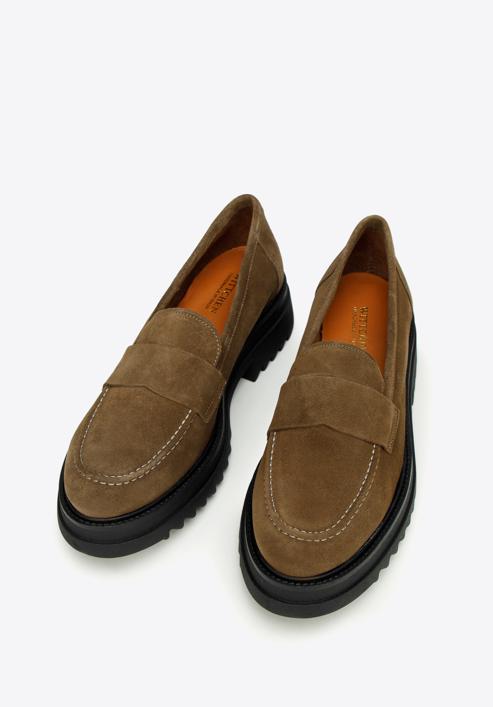 Pantofi cu platformă din piele de căprioară pentru femei, maro, 97-D-303-4-41, Fotografie 2