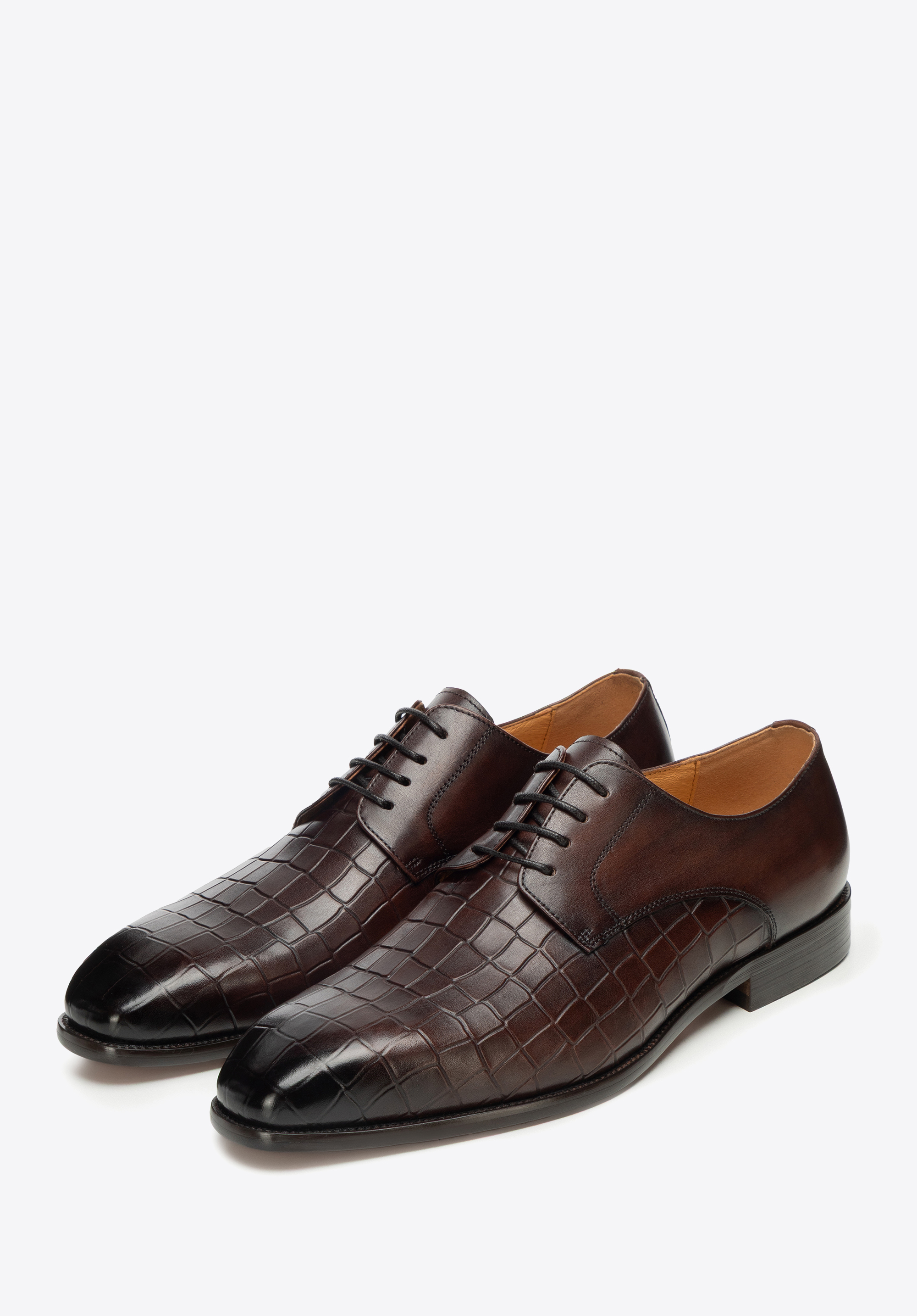 Pantofi Derby bărbătești din piele cu relief crocodil, maro, 101-M-312-4-43, Fotografie 1
