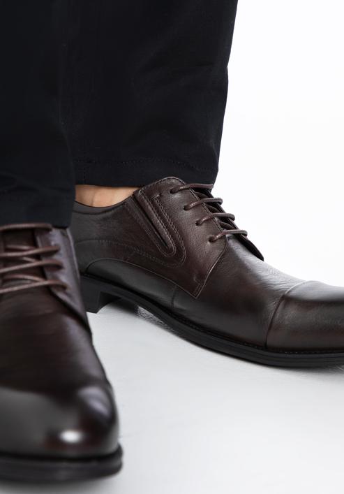 Pantofi derby de bărbați din piele cu elastice cusute, maro, 96-M-507-4-44, Fotografie 15