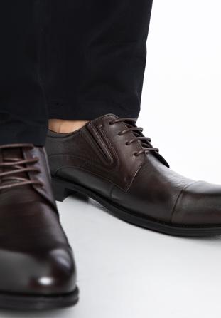 Pantofi derby de bărbați din piele cu elastice cusute, maro, 96-M-507-4-45, Fotografie 1
