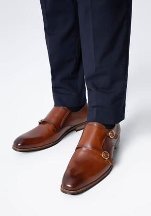Pantofi  din piele cu curea dublă, maro, 98-M-712-4-43, Fotografie 1