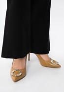 Pantofi din piele cu toc stiletto cu detaliu de cataramă strălucitor, maro, 97-D-517-0-41, Fotografie 15