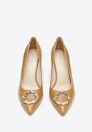 Pantofi din piele cu toc stiletto cu detaliu de cataramă strălucitor, maro, 97-D-517-5-37, Fotografie 3
