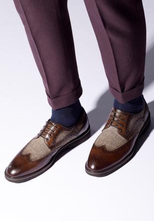 Pantofi pentru bărbați Brogue din piele cu motiv în formă crenguță de brad, maro, 95-M-501-4-41, Fotografie 1