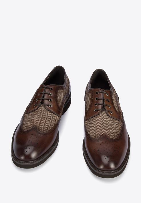 Pantofi pentru bărbați Brogue din piele cu motiv în formă crenguță de brad, maro, 95-M-501-4-41, Fotografie 2
