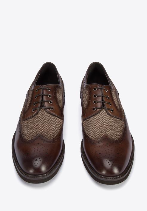 Pantofi pentru bărbați Brogue din piele cu motiv în formă crenguță de brad, maro, 95-M-501-1-44, Fotografie 3