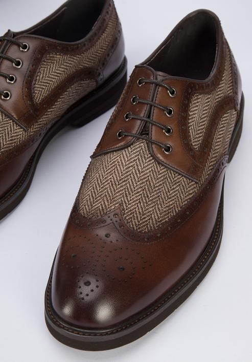 Pantofi pentru bărbați Brogue din piele cu motiv în formă crenguță de brad, maro, 95-M-501-4-40, Fotografie 7