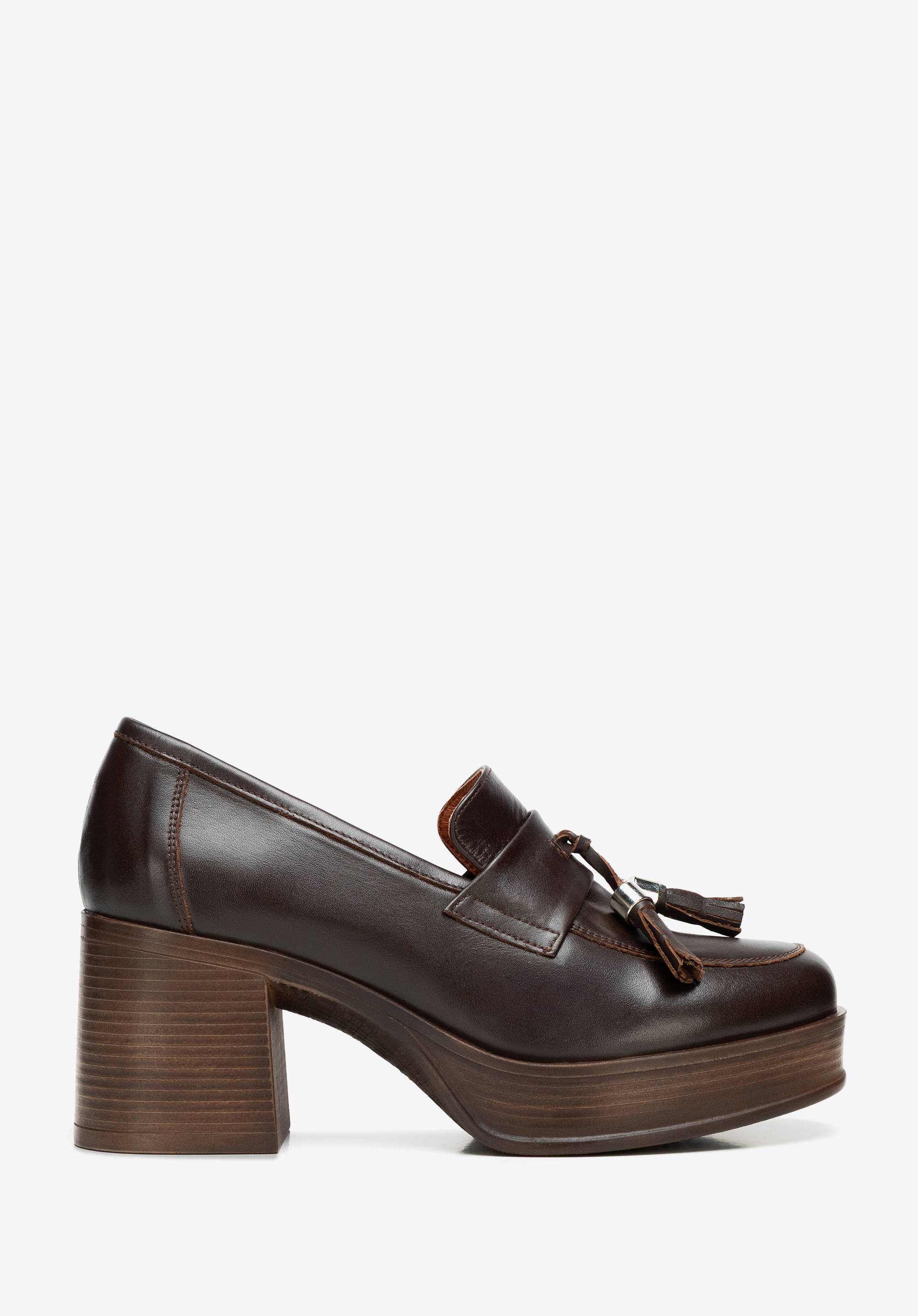 Pantofi sport din piele pentru femei cu toc bloc, maro, 101-D-302-4-40, Fotografie 1