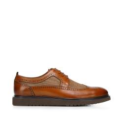 Pantofi tip brogue pentru bărbați din piele și material textil cu talpă modernă, maro, 94-M-506-5-41, Fotografie 1