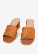 Papuci de damă din piele ecologică împletită, cu toc, maro, 94-DP-203-5-37, Fotografie 2